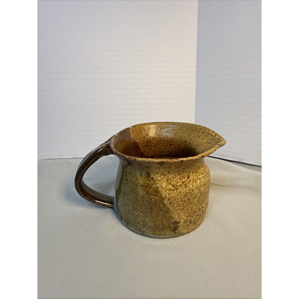 Vintage Studio Art Pottery Creamer Pitcher Hand Thrown Signed Em Mid Century